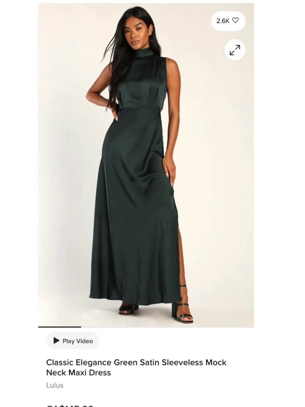 Lulu's Forest Green Satin Sleeveless Mock Neck Gown